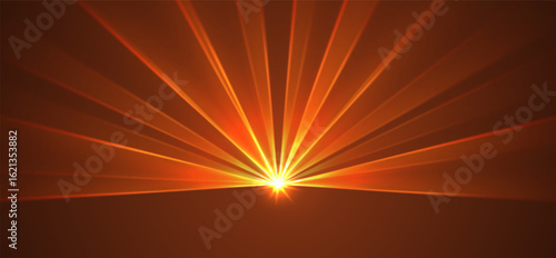 Orange lasers background., glowing rays or neon beams, bright futuristic backdrop. Concert or nightclub spotlights. Vector illustration.