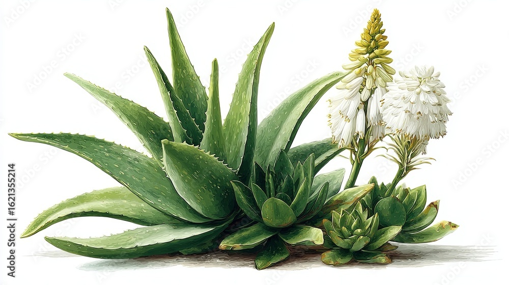 Obraz premium Lush Succulent and Aloe Vera Plant Illustration