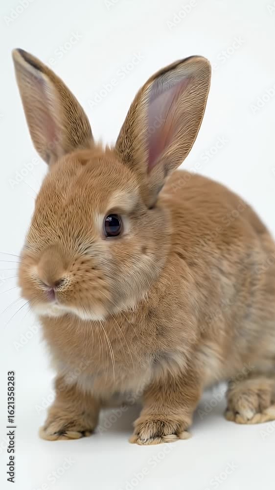 Delightful Close Up of a Fluffy Light Brown Baby Bunny with Long Ears and Expressive Dark Eyes Isolated on a Clean White Background in Soft Studio Lighting Perfect for Spring and Easter Themed Delightful Close Up of a Fluffy Light Brown Baby Bunny with Long Ears and Expressive Dark Eyes Isolated on a Clean White Background in Soft Studio Lighting Perfect for Spring and Easter Themed