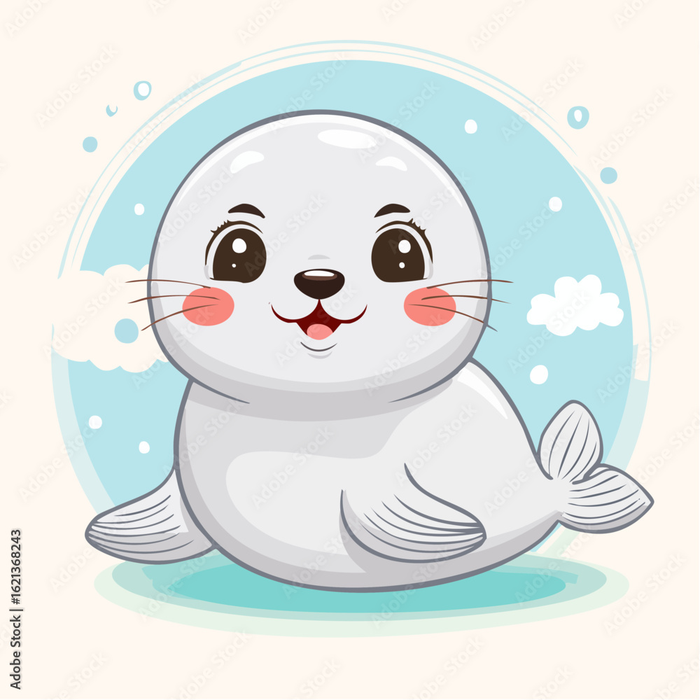 Fototapeta premium Chibi-Robbe – niedliches Cartoon-Tier im Kawaii-Stil als Vektorillustration