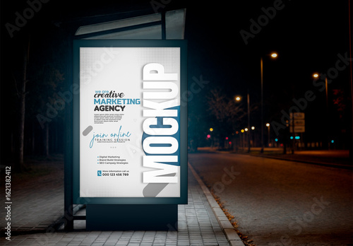 Night Bus Stop Billboard Mockup