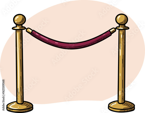 Gold stanchions with red rope in hand-drawn style  