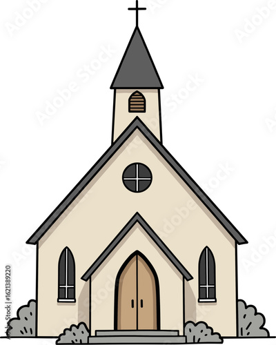 Illustration of a simple church building in hand-drawn style  