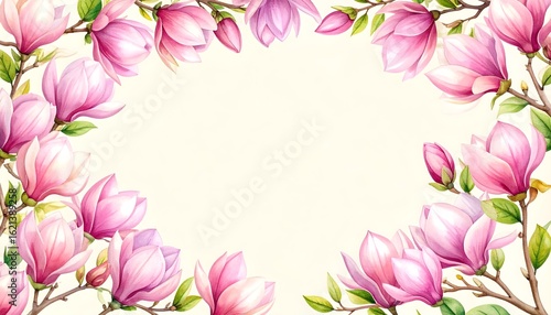 Magnolia Branch Corners. Abstract watercolor background frame