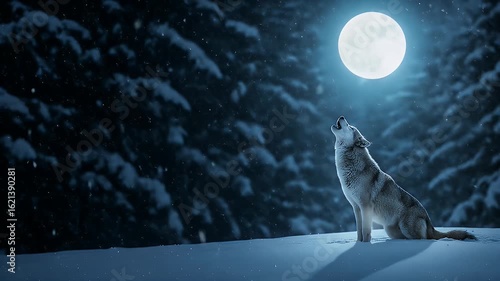 Wallpaper Mural Enchanting Gray Wolf Howling at Full Moon in Snowy Forest a Looping Animation Under Night Sky with Falling Snow a Winter Scene with Serene Blue Hues Perfect for Decoration and Thematic Backgrounds Torontodigital.ca