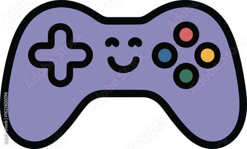 Cute Purple Game Controller Icon Illustration With Smiling Face For Video Games Gaming Console Entertainment Technology And Esports