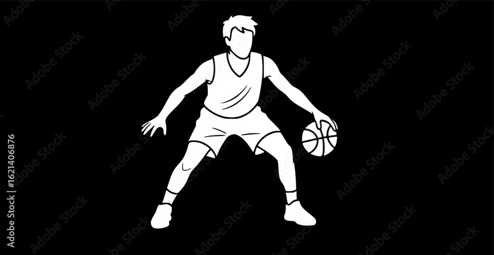 Obraz premium Black Line Player Holding Basketball Icons Set including Flat Athlete Sport Ball and Game Symbol Collection with Minimal Basketball Player Icon Group for UI Web Sports Team and Fitness Projects