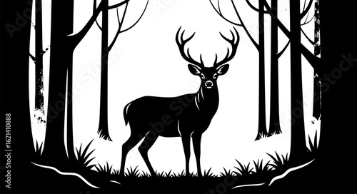 deer, silhouette, animal, wildlife, mammal, nature, standing, forest, design, vector, graphic, illustration, wild, woodland
