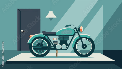 A vintage motorcycle sits in the corner adding a touch of edginess to the otherwise sleek and modern loft.