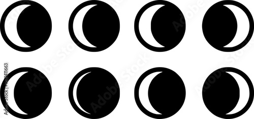 Moon icon set. Moon phase symbol. Crescent icon in glyph. Lunar symbol in black. Stock vector illustration
