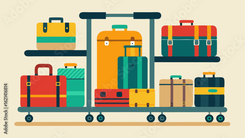 Luggage racks for travelers with suitcases and bags.