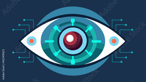 Bionic Eye A futuristic depiction of a bionic eye with intricate circuitry patterns and glowing elements illustrating the concept of enhanced vision.