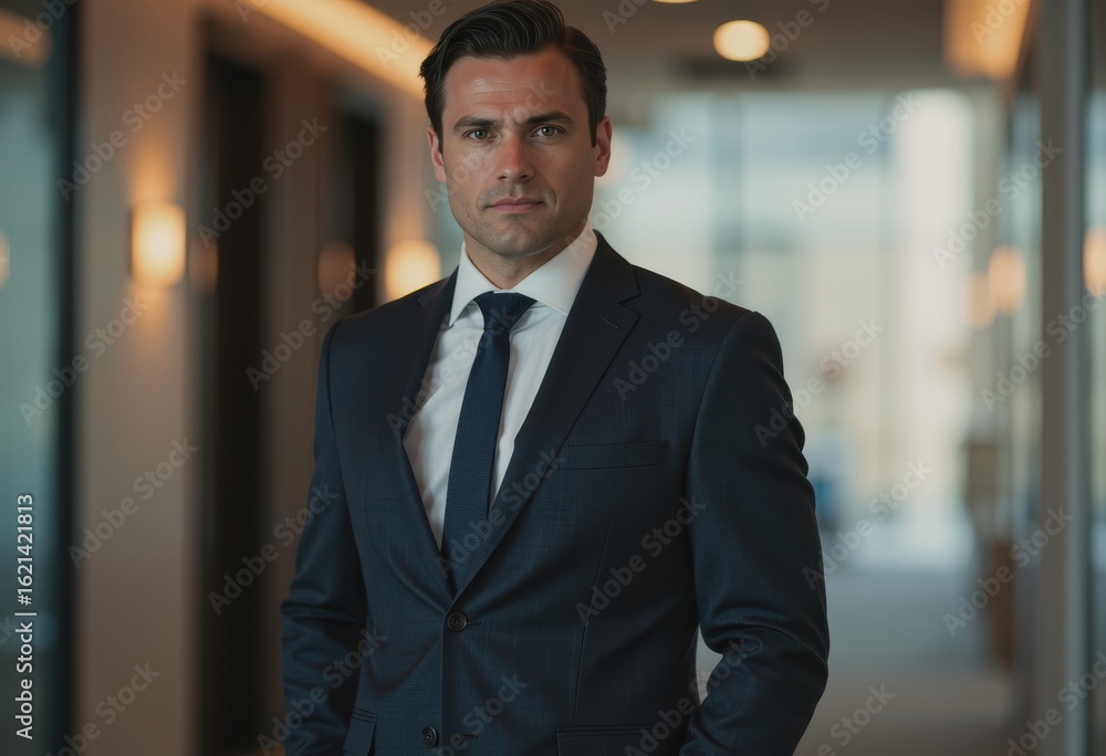 Fototapeta premium Energy trading specialist in a professional suit, managing electricity markets