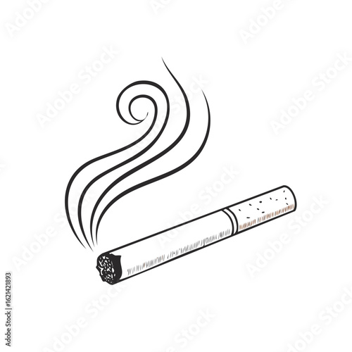 Hand-drawn cigarette with smoke in sketch style