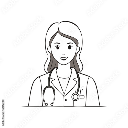 Smiling Female Doctor with Stethoscope Healthcare Professional Cartoon Illustration
