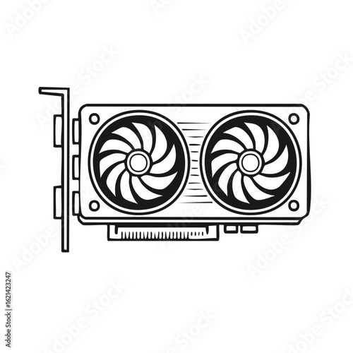 Computer Graphics Card with Two Fans Hand Drawn Illustration
