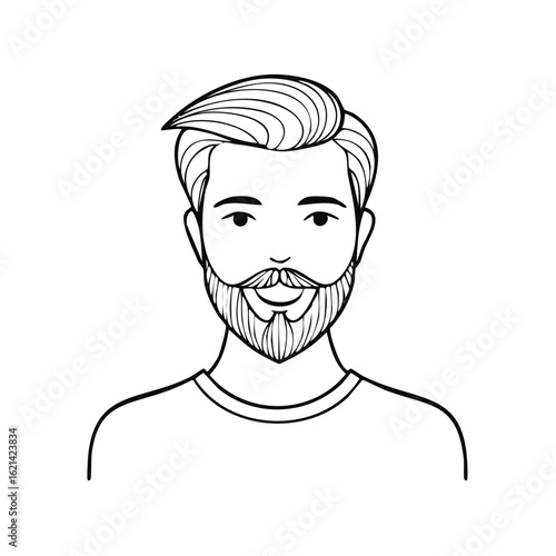 Line art man with beard and mustache illustration. Minimalist style portrait graphic artwork