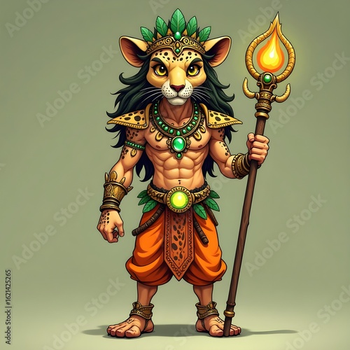 Mythical Leopard Warrior Shaman with Tribal Staff