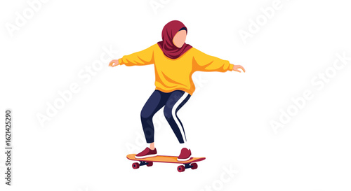 Young Woman Skateboarding in Sportswear