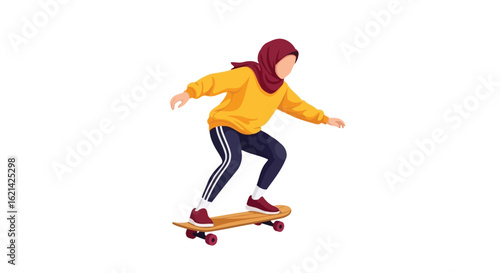 Young Woman Skateboarding in Sportswear