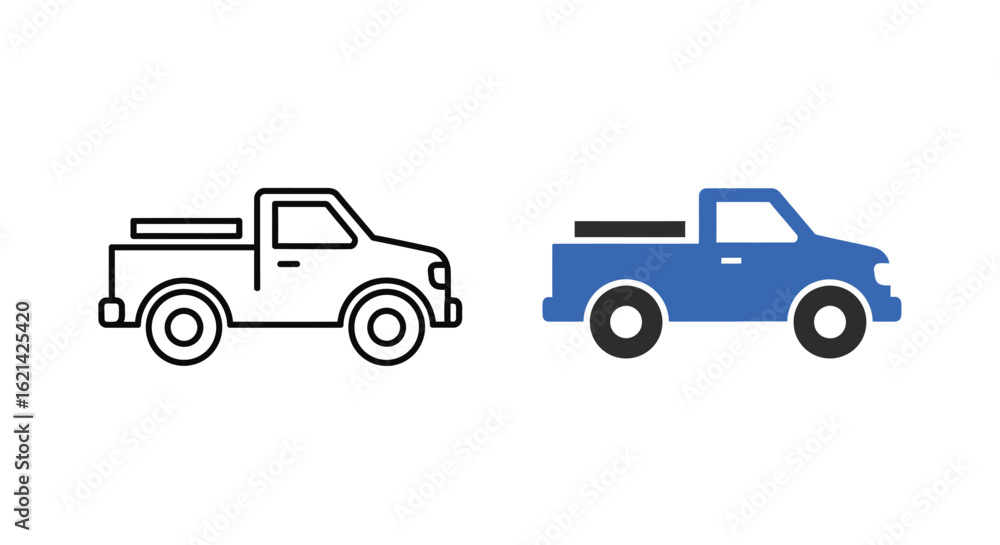 Pickup Truck Icon: Line and Colored Versions Pickup Truck Icon: Line and Colored Versions