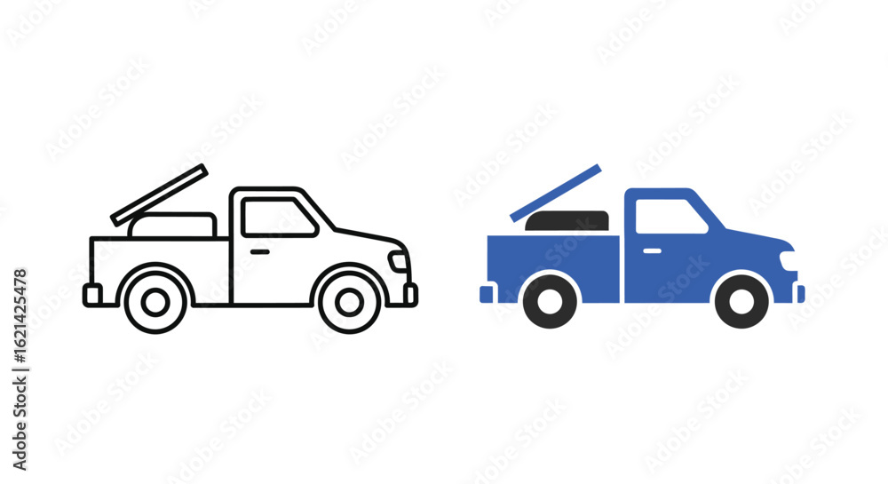 Fototapeta premium Pickup Truck Icon: Line and Colored Versions