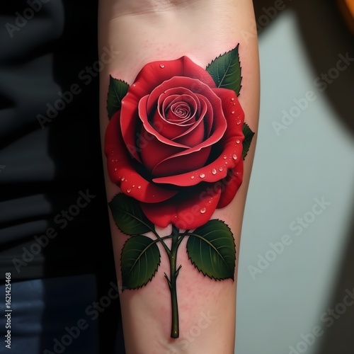 Realistic Red Rose Tattoo Art

