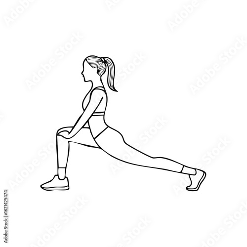 Active woman stretching in a lunge position illustration