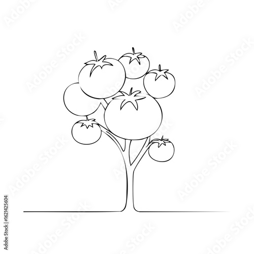 Abstract tomato tree with ripe vegetables in continuous one line drawing