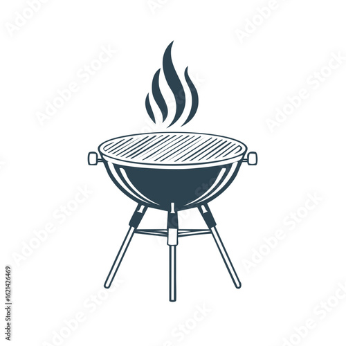 Stylized charcoal grill illustration with rising flames, outdoor cooking preparation and cookout design concept