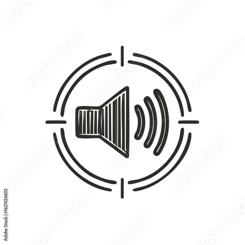 Sound wave symbol in a targeting reticle, audio icon, sound alert, notification symbol