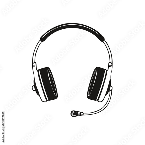 Minimalist line art headset with microphone icon for gaming or call center support