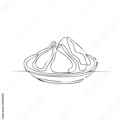 Continuous one line drawing of khinkali traditional Georgian dumplings on a plate