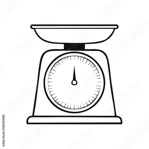 Outline illustration of a vintage scale with a dial for kitchen measurements.