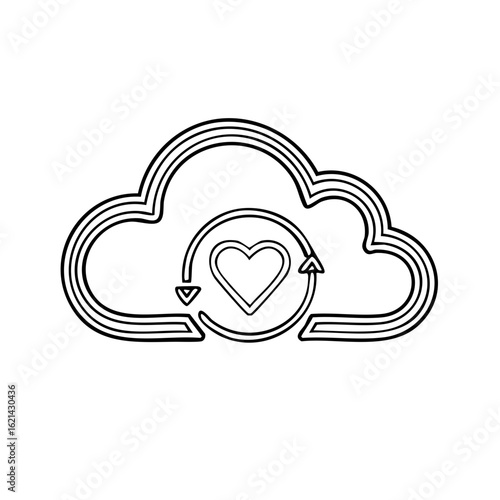 Cloud with circling heart and refresh arrows icon symbol