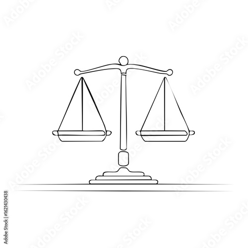 Minimalist continuous line drawing of the scales of justice legal symbol