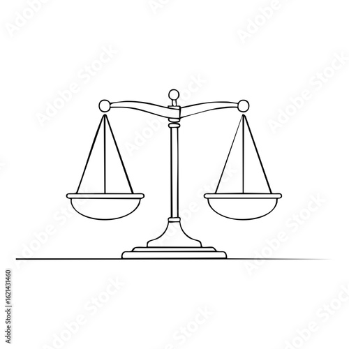 Minimalist line art illustration of a classic balance scale symbolizing justice fairness and equality