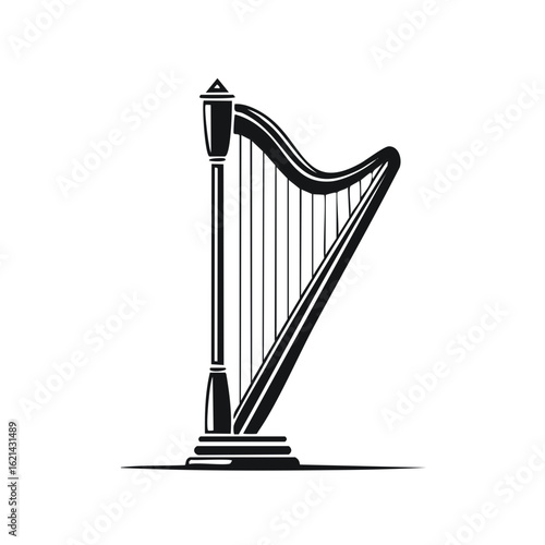 Elegant Musical Harp Silhouette, a Classical Stringed Instrument for Orchestral Melody
