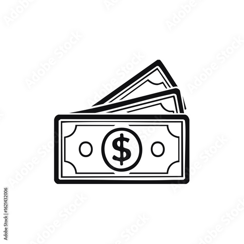 Money Icon Dollar Bills Cash Currency Finance Business Wealth Concept Illustration