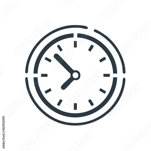 Minimalist clock face icon with hands pointing to 9:10