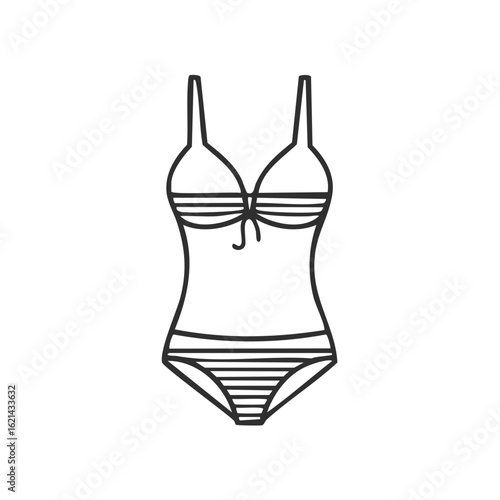 Swimsuit Outline Icon. Summer or Beachwear Design in Striped Pattern, Illustration