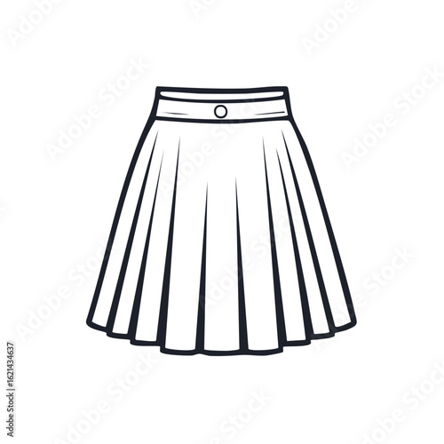 Flared pleated skirt vector line art icon illustration