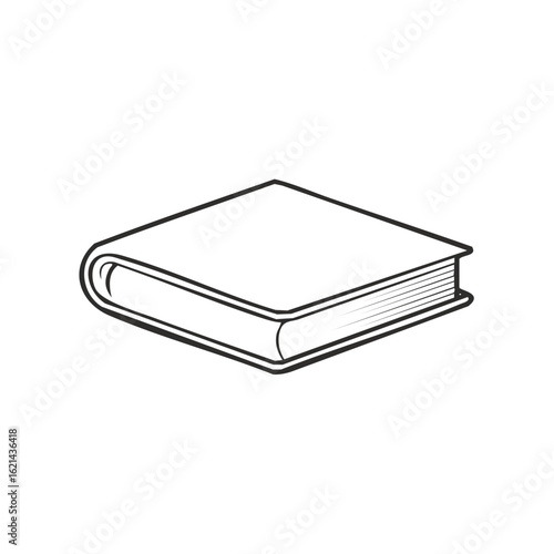 A simple line art drawing of a single closed hardcover book for education and learning