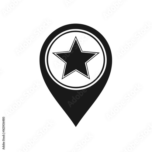 Black star inside location pin icon for map services and travel planning