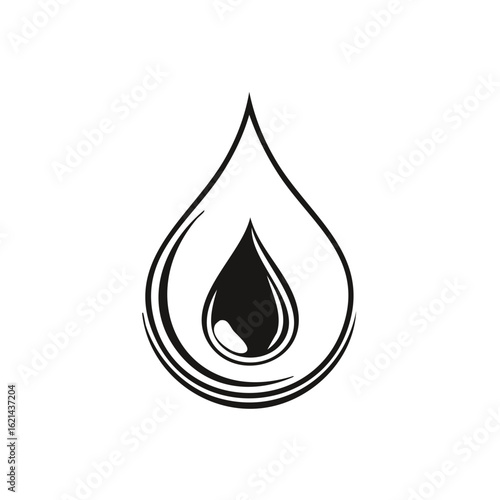 Elegant vector illustration: droplet and water drop in simple monochrome.