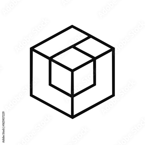 Abstract geometric cube design displaying complex interconnected shapes and logical construction pattern
