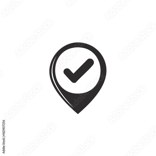 Free Download Checkmark icon inside of a marker. Black and white graphic design for maps, navigation and location - GFXLoad