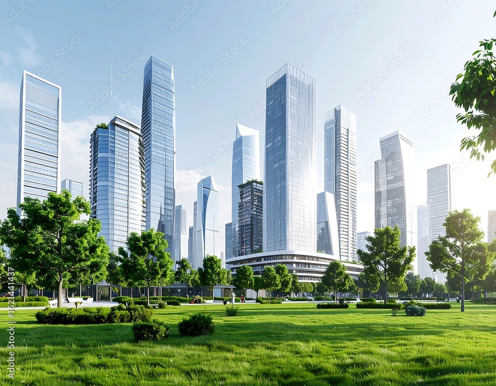 Obraz premium Modern cityscape park scene