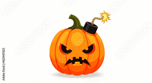 Angry Halloween Pumpkin with a Bomb Fuse and Spark