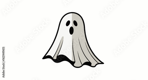 Cartoon Ghost with Black Outline and Open Mouth, Halloween Concept.